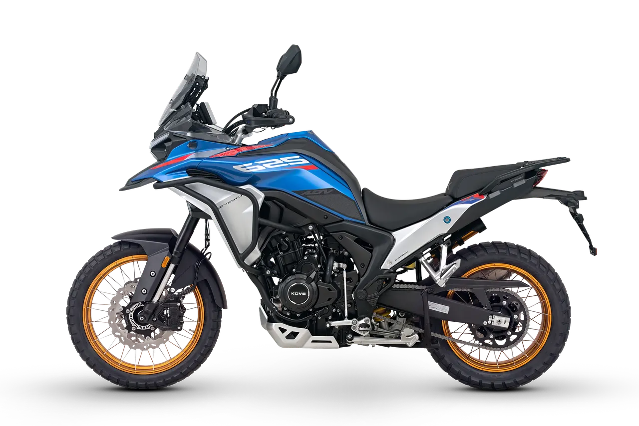 Kove 625X PRO MAX en azul, vista lateral izquierda